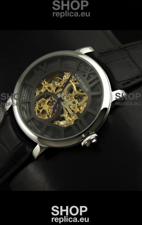 Cartier Ronde de Japanese Replica Watch in Skelton Grey & Gold Dial