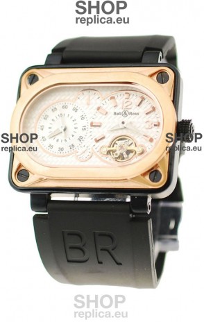 Bell and Ross BR Minuteur Tourbillon Japanese Replica Gold Watch in White Dial