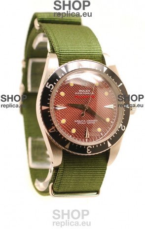 Rolex Submariner Swiss Watch in Green Nylon Strap Red Dial