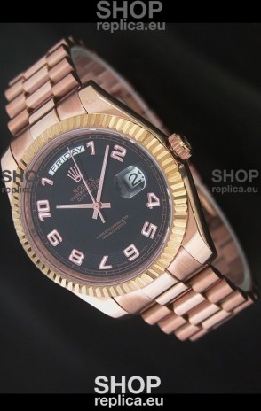 Rolex Day Date Japanese Replica Steel Watch in Black Dial