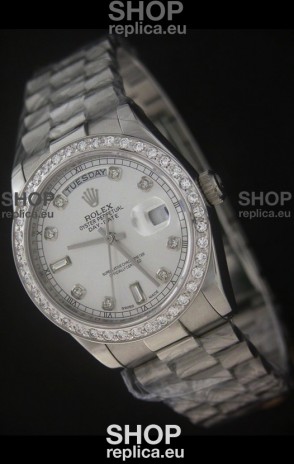 Rolex Day Date Just swiss Replica Watch in Full Diamond Bezel