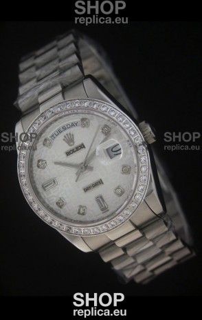 Rolex Day Date Just Japanese Replica Silver White Watch
