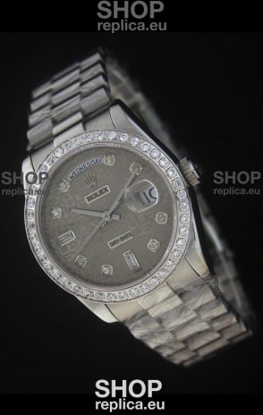 Rolex Day Date Just Japanese Replica Watch in Printed Grey Dial