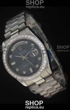Rolex Day Date Just swiss Replica Watch in Black Dial 
