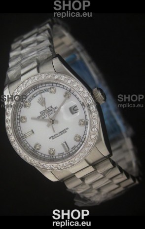 Rolex Day Date Just Japanese Replica Watch in Pearl White Dial