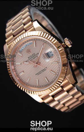 Rolex Day Date Japanese Replica Watch - Rose Gold Casing in Gold Dial 40MM