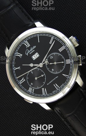 Glashuette Dual Sub Dial Japanese Replica Watch in Black Dial