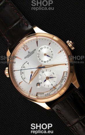 Jaeger LeCoultre Master Geographic Power Reserve Pink Gold Steel White Dial Swiss Replica Watch 