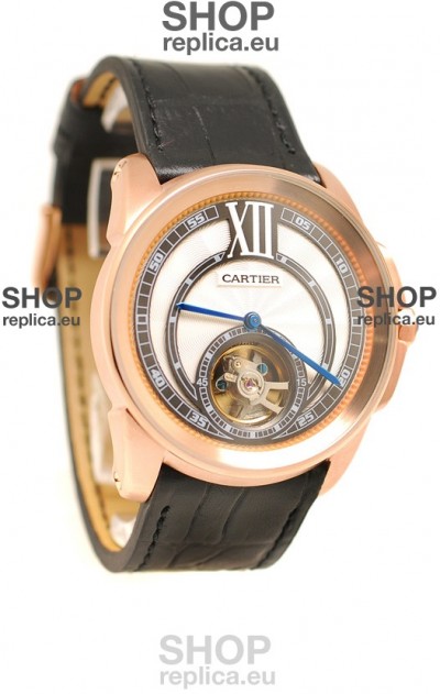 Calibre de Cartier Flying Tourbillon Japanese Replica Rose Gold Watch