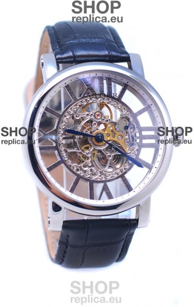Ronde De Cartier Skeleton Silver Japanese Replica Watch 