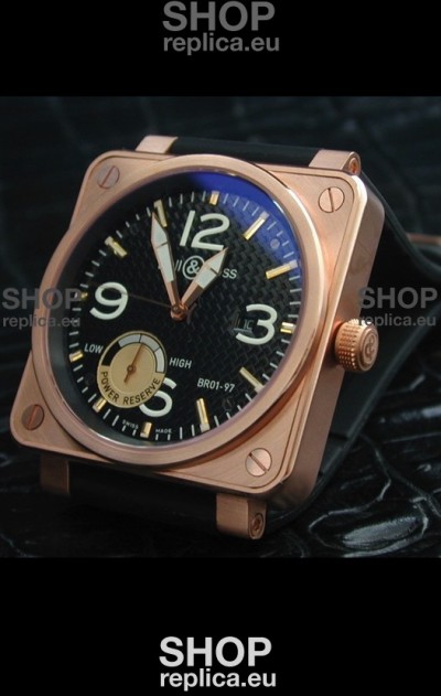 Bell and Ross BR01 97 Power Reserve Rose Gold Watch in Black Dial