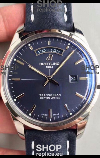 Breitling Transocean Day & Date Swiss Replica Watch in Aurora Blue Dial 1:1 Mirror Edition