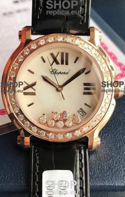 Chopard Happy Rose Gold Swiss Quartz Watch 1:1 Mirror Replica - Genuine Diamonds 