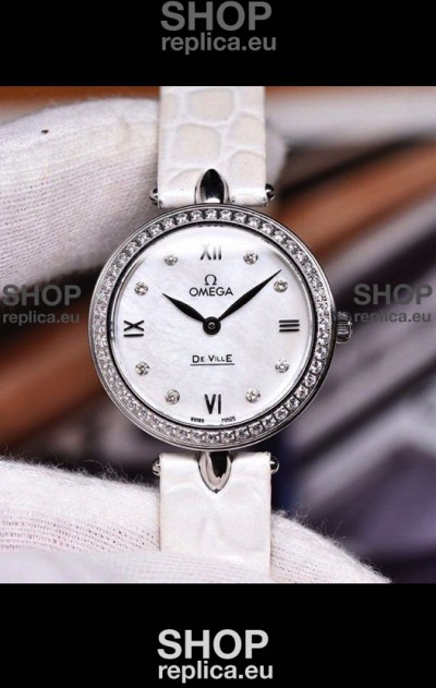 Omega De Ville Prestige Dewdrop Edition Swiss Quartz Watch in White Dial and Strap
