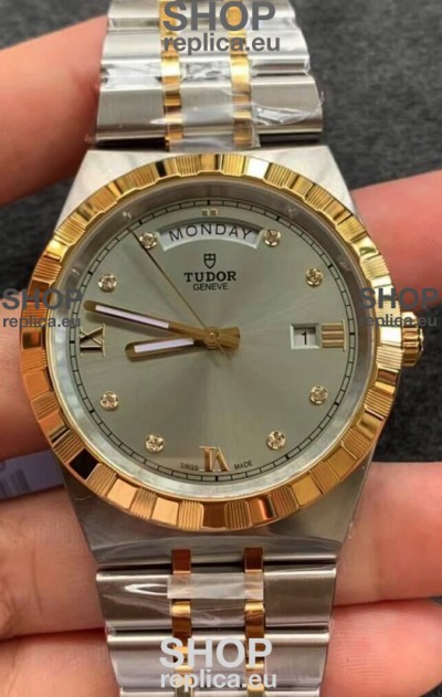 Tudor Royal Edition Watch - 1:1 Mirror Replica in Two Tone Casing - Grey Diamonds Dial